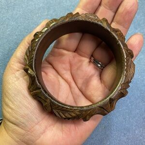 Carved walnut wood bangle